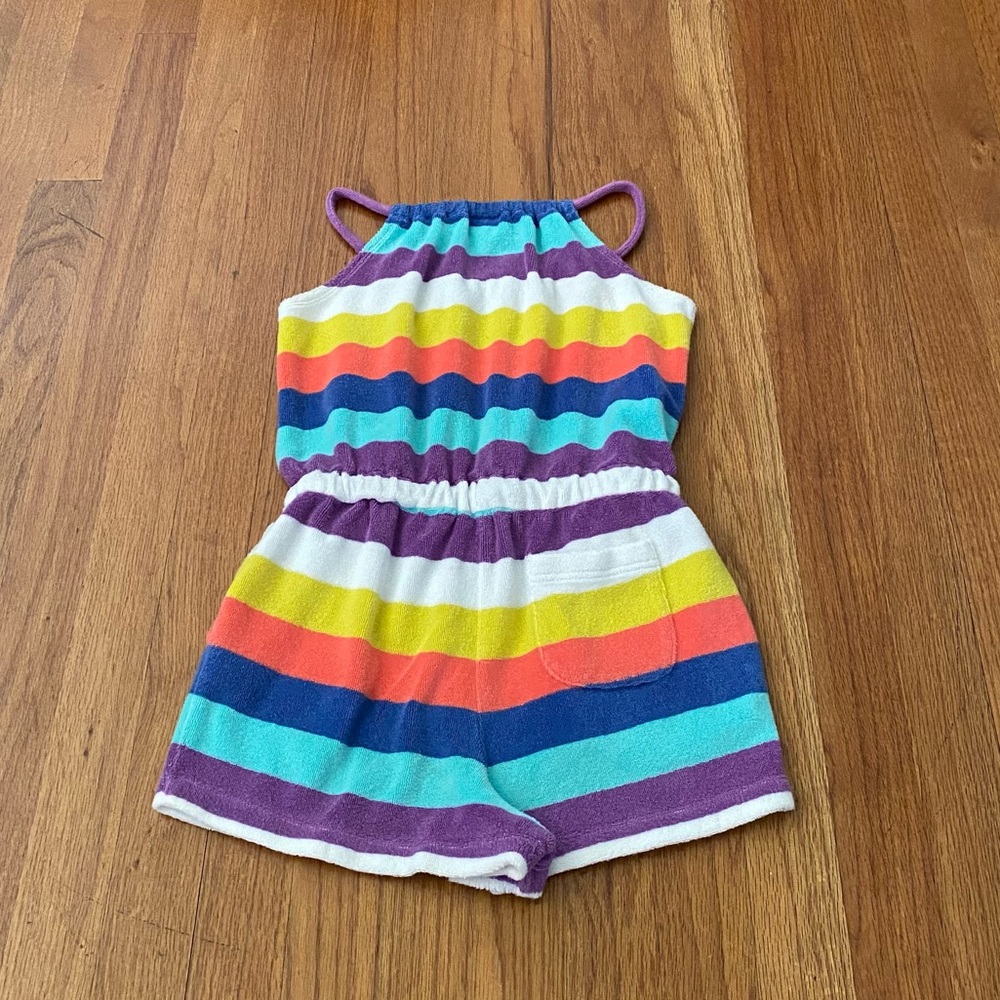 Mini Boden Rainbow Striped Terry Romper - Picture 4 of 5